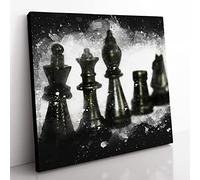 Chess Pieces Vol.1 Paint Splash Modern Canvas Wall Art Print Ready to Hang, Framed Picture for Living Room Bedroom Home Office Décor, 50x50 cm (20x20 Inch)