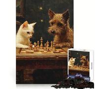 Chess Playing Cat And Dog Jigsaw for Teenagers 1000 Pieces Thought Skill Mindful Escape Accurate Edges Unique Gift (38x26cm)