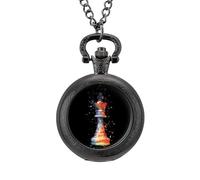 Chess Playing Piece The King Vintage Pocket Watches Roman Numerals Quaretz Watch with Chain Christmas Birthday Gifts Black-Style