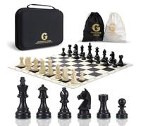 Chess Set - 20" Silicone Chessboard Set, 3.85" King Height Weighted Pieces with 2 Extra Queens, Foldable Chessboard, Portable Travel Tournament Chess with Carry Bag