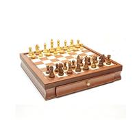 Chess Set with Wooden Pieces and Drawer, 17.7'' Chess Board, King Height 3.7 inches, 16 Slot Storage, Classic Board Game for All Ages