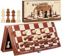 Chess Set, Wooden Magnetic Chess Board Set, Travel Chess Set, Folding Chessboard with Chess Pieces and Storage Slots, Traditional Chess Board Games for Adults and Kids, 29x29cm
