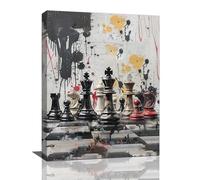 Chess Wall Art Intelligence Game Room Pictures Wall Decor Graffiti Chess Challenge Canvas Painting Print Home Modern Artwork Decorations Framed for Bathroom Living Room Bedroom Office 12 x 16 inch