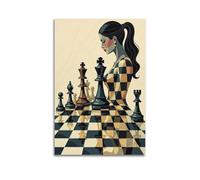 Chess Woman Retro Art Wall Art, Strategic Game Decor for Study And Living Room Artistic Wall Mural Modern Hanging Decor Poster20x30inch(50x75cm)