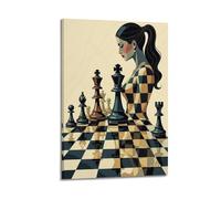 Chess Woman Retro Art Wall Art, Strategic Game Decor for Study And Living Room Artistic Wall Mural Modern Hanging Decor Poster20x30inch(50x75cm)