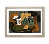 Chessboard And Glass By Juan Gris Classic Painting Framed Wall Art Print, Ready to Hang Picture for Living Room Bedroom Home Office Décor, Oak A4 (34 x 25 cm)