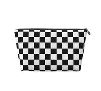 Chessboard Checkerboard black white Makeup Bag, Cosmetic Bags Travel Toiletry Bag Make Up Bag for Women, Leather Makeup Bag Organizer, Cute Makeup Pouch Silver