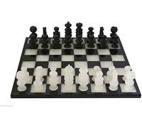 Chessboard in Black Marble and White Onyx with Chess White Italian Black Marble Chessboard 20 cm