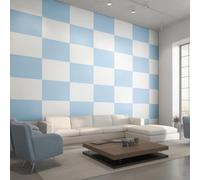 Chessboard Wallpaper for Living Room, Blue and White Plaid Wall Mural for Bedroom 450x315 cm, Non-Woven Photo Wallpaper, Home Decor D&O126