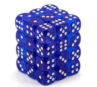 Chessex Dice d6 Sets: Blue with White Translucent - 12mm Six Sided Die (36) Block of Dice by Alliance Games