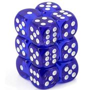 Chessex Dice d6 Sets: Blue with White Translucent - 16mm Six Sided Die (12) Block of Dice by Chessex