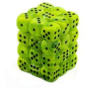 Chessex Dice d6 Sets: Vortex Bright Green with Black - 12mm Six Sided Die (36) Block of Dice
