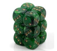Chessex Dice d6 Sets: Vortex Green with Gold - 16mm Six Sided Die (12) Block of Dice
