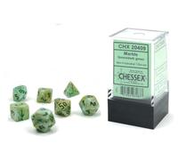 Chessex Dice Set - 10mm Marble Green/Dark Green Plastic Polyhedral Dice Set - Dungeons and Dragons D&D DND TTRPG Dice - Includes 7 Dice - D4 D6 D8 D10 D12 D20 D% (CHX20409)