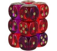Chessex Dice Set - 16mm Gemini: Translucent Red-Violet/Gold Dice Block - Dungeons and Dragons D & D DND TTRPG Dice - Includes 12 Dice - D6