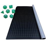Chessex DnD Battle Mat | RPG Game Mat | Role-Playing Game Battle Maps | Double Sided DnD Map Grid with One Inch Squares Black and Grey Battle Mats D&D 48" x 34.5" Green Dice Dry Erase Battle Grid