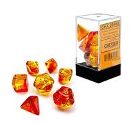 Chessex Gemini Translucent Dice Set 7 Polyhedral Dice Red and Yellow with Gold, CHX26468