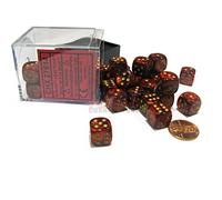 Chessex Scarab 12mm D6 Dice Block (36 Dice) - Scarlet with Gold Pips 27814