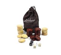 Chessgammon HELENA WOODEN BACKGAMMON PIECES OR CHECKERS WITH 4 DICES AND 1 DOUBLING DICE 34 mm