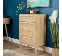 Chest 4 Drawers with Rattan Fronts Solid Wooden Legs Storage Organiser Home Source Natural One Size