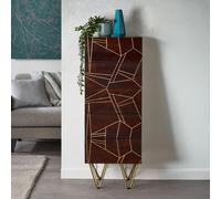 Chest - 5 Drawer - Tall - Hairpin Legs - Gold Geometric Inlay - Dark Mango Wood