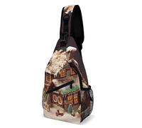 Chest Bag Christmas Village House Sling Bag for Men Crossbody Bag Fanny Packs for Women Sling Backpack for Travel, white, 8x4x15 Inches