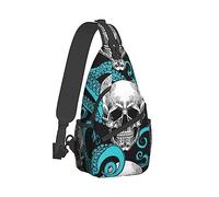 Chest Bag for Men Women Compatible with Octopus and Skull Sling Shoulder Backpack Fashion Daypack, Outdoor Sport Adjustable Zippered Crossbody Bag with Large Capacity