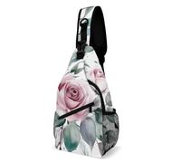 Chest Bag Peach Roses And Leaves Sling Bag for Men Crossbody Bag Fanny Packs for Women Sling Backpack for Travel, white, 8x4x15 Inches