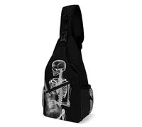 Chest Bag Skull Skeleton Playing Guitar Sling Bag for Men Crossbody Bag Fanny Packs for Women Sling Backpack for Travel, white, 8x4x15 Inches