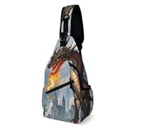Chest Bag Three Fire Breathing Dragons Sling Bag for Men Crossbody Bag Fanny Packs for Women Sling Backpack for Travel, white, 8x4x15 Inches