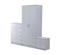 Chest Bedside High Gloss 3 Trio Wardrobe Set Drawers Organizer Bedroom Furniture