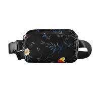 Chest Belt Bum Bag for Men Women Beauty Parrot Black Fanny Pack Crossbody Sling Bags Large Capacity Travel Passport Wallet for Cycling Hiking Gym, 18, One Size