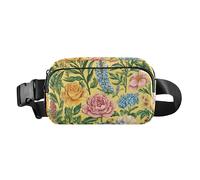 Chest Belt Bum Bag for Men Women Flowers Peonies Bellflower Butterflies White Fanny Pack Crossbody Sling Bags Large Capacity Travel Passport Wallet for Cycling Hiking Gym, 12, One Size