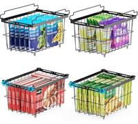 Chest Freezer Baskets 4 Pack Expandable Stackable Kitchen Storage Boxes Large Wire Basket Add Space Easily Get Frozen Foods with Handles Kitchen Pantry Shelf Rack,Fit 5 to 9 Cu.FT Deep Freezer
