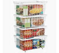 Chest Freezer Baskets 4 Pack Expandable Stackable Kitchen Storage Boxes Large Wire Basket Add Space Easily Get Frozen Foods with Handles Kitchen Pantry Shelf Rack,Fit 5 to 9 Cu.FT Deep Freezer