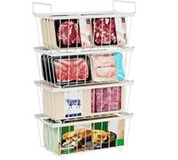 Chest Freezer Baskets, 4 Pack Stackable Freezer Storage Boxes with Handles Hanging Refrigerator Storage Rack for Chest Ice Cream Easily Sort and Get Frozen Foods Allow Air Circulation White