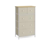 Chest of 5 Fabric Drawers, Camel Yellow + Cream White