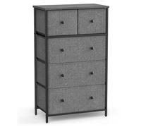 Chest of 5 Fabric Drawers, Grey + Black With Wood Grain