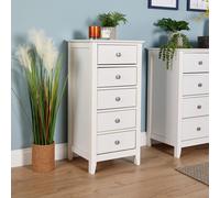 Chest of 5 Narrow Storage Drawers Silver Metal Handles and Runners Home Source White One Size