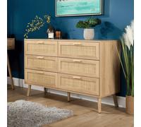 Chest of 6 Drawers Rattan Fronts & Solid Wooden Legs 120cm Wide