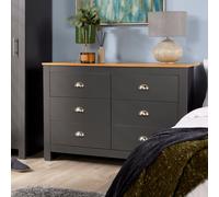 Chest of 6 Drawers Wooden Bedroom Home Clothing Storage Cabinet Home Source Dark Grey One Size