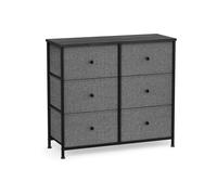 Chest of 6 Fabric Drawers with Metal Frame, Grey + Black with Wood Grain