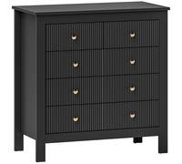 Homcom Fluted Bedroom Chest Of Drawers W/ 5 Drawers Gold Tone Handles Black