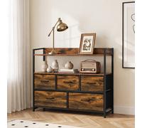 Chest of Drawers 5 Fabric Drawer Dresser with Open Shelves, Rustic Brown