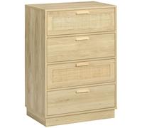 Chest of Drawers 60x38x88.5cm Natural Wood Rattan Front Particle Board 4-Drawer