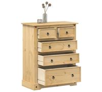 Chest of Drawers 92x48x114 cm Solid Pine Honey Finish 5 Drawers Metal