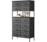 Chest of Drawers Bedroom, 12-Drawer High Chest with Center Open Design, Large Bedroom Storage Chest with Handles, Space Saving Clothes Storage for Living Room, Hallway, Black