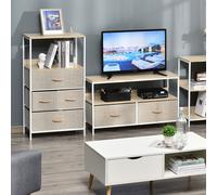 Chest of Drawers Bedroom Unit Storage Cabinet with 4 Fabric Bins for Living Room HOMCOM White One Size