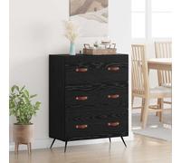 Chest of Drawers Black Oak Wood Material 69.5 x 34 x 90 cm with 3 Drawers Storage Space Sideboard Lowboard Sideboard for Living Room Bedroom Hallway Modern Vintage Design with Metal Legs