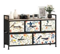 Chest of Drawers Blue 98x29x63cm MDF Steel Fabric Top Wood-Effect Anti-Tip Kit